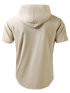 Men's Hooded Henley T Shirt Short Sleeve Casual Pullover Hooded Polo Tee for Summer Streetwear - Product Image 2
