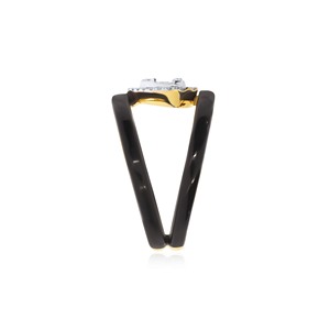 Noir Heart Halo <b>Ring</b> 10K Yellow <b>Gold</b> Black Enamel Heart Shape Diamond Cluster 0.20 CT Round Diamond Halo 0.15 CT <b>Ring</b> - Product Image 3
