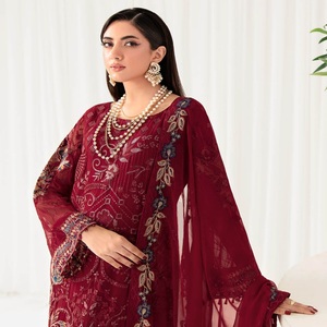 Vestidos DE TRABAJO bordados indios y paquistaníes para mujer, tres piezas, Saari Heavy Salwar Kameez, ropa de fiesta para la venta de Eid - Product Image 6