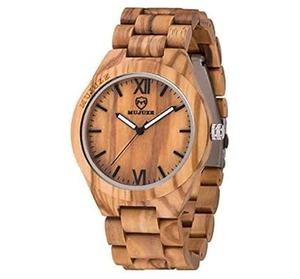 Montre ronde en bois faite à la main avec logo personnalisé, style Art déco antique, design français OEM, mouvement à quartz, usage quotidien, sur mesure - Product Image 1