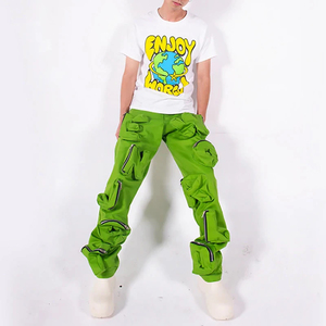 Pantalon de jogging évasé en molleton léger, style streetwear, avec motifs imprimés personnalisés, effet délavé à l'acide, coupe vintage et décontractée - Product Image 5