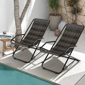Sedia a dondolo da esterno per patio con vimini in PE e struttura in metallo, braccioli comodi per il relax e l'intrattenimento - Product Image 2