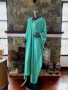 เดรสคาฟทันผ้าเรยอนย้อมสีเทอร์ควอยซ์แบบทำมือ ไซส์พลัส ทรงหลวม สไตล์โบโฮ สำหรับใส่พักผ่อน - Product Image 4