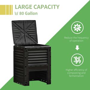Bac à compost en plastique de grande taille de 80 gallons pour jardin extérieur, montage facile, noir - Product Image 5