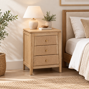 Natural Solid <b>Oak</b> Wood 3 Drawer Nightstand <b>Bedside</b> <b>Table</b> Elegant Bedroom Furniture With Practical Storage For Bedroom - Product Image 6