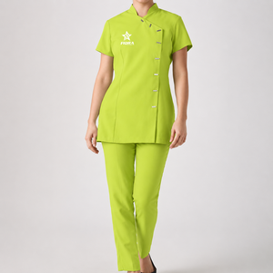 Tunique asymétrique boutonnée pour femme, uniforme de spa, marque privée, pour salon de beauté, extensible et douce, pour esthéticienne et technicienne ongulaire - Product Image 1