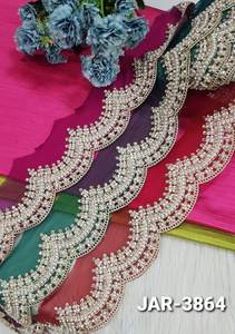 Cinta de encaje bordada de algodón 100% ecológica, multicolor brillante, con diseño festoneado floral vintage étnico para confección de vestidos - Product Image 2