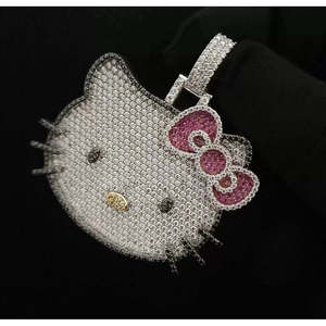 Pendentif Chat en Argent Sterling 925 Sertie de Moissanite VVS, Style Hip-Hop Coloré, Pendentifs et Breloques Tendance - Product Image 1