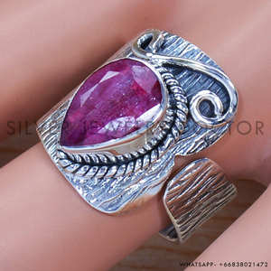 Bague en argent sterling 925 avec rubis taille poire, bijoux fins en gros, bagues en argent ajustables - Product Image 2