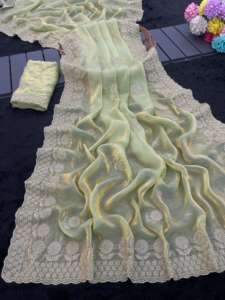 Compra al por mayor: Sarees Vijeta de satén de seda elegante con bordados en toda la prenda, detalles de Pallu y bordes de diseño con trabajo Butta en seis colores. - Product Image 6