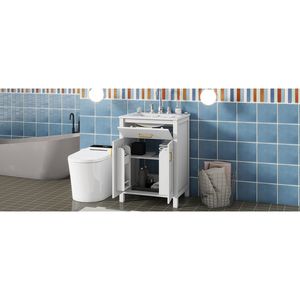 Lussuoso Mobile Bagno da 24 Pollici con Lavabo in Ceramica, 2 Ante con Chiusura Ammortizzata Salvaspazio, 24x18x34 Pollici - Product Image 5