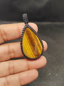 Collier pendentif en macramé œil de tigre naturel fait main, pierre précieuse en forme de poire facettée, bijoux en fil noué style bohème pour femmes - Product Image 3