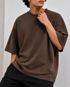 Men's Oversized Solid Color Regular Sleeve O-Neck Casual <b>T</b>-<b>Shirt</b> Brown Canvas Fabric 100% Cotton Breathable Eco-Friendly - Product Image 6
