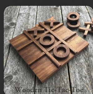 Juego de Mesa Tic Tac Toe de Madera Rústica Ecológica, Forma Cuadrada, Decoración para Mesa de Interior, Juego Familiar - Product Image 1