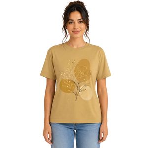 เสื้อยืดคอกลมสีน้ำตาลขี้ม้าพิมพ์ลายดอกไม้สำหรับผู้หญิง ผ้าฝ้าย สไตล์ลำลอง ทรงโอเวอร์ไซส์ ใส่สบายในฤดูร้อน รับผลิตตามแบบ OEM เสื้อผ้าสตรีทแวร์ - Product Image 1