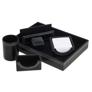 6 in 1 Desktop <b>Set</b> Black Faux Leather <b>Desk</b> Organizer A4 Paper Tray, Pen Pencil Stand, Mobile Holder Remote Stand Memo Holder - Product Image 1