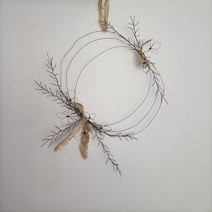 Minimalist Delicate Wire Wreath Featuring Fine Floral Elements And Cream Fabric Ribbons Perfect For Rustic Elegant Wall Art - Product Image 2