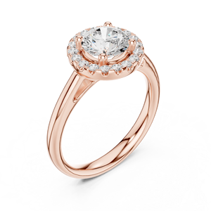 Bague de fiançailles en moissanite plaquée or rose pour femme - Bague de mariage avec halo de diamants taille ronde couleur D et bande d'accentuation - Product Image 3