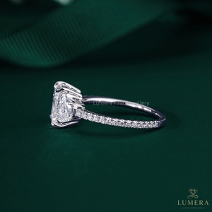 Radiant Cut Three Stone Diamond Engagement <b>Ring</b> 18K White Gold Micro Pave Band with Half <b>Moon</b> Side Diamonds OEM ODM - Product Image 2