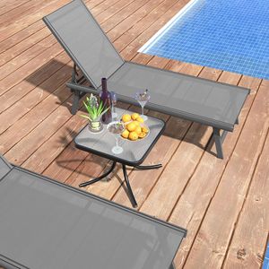 Tavolo da Patio con Piano in Vetro Temperato Nero e Telaio in Metallo Resistente per Giardino e Bordo Piscina - Tavoli da Esterno - Product Image 2