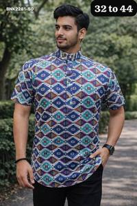 เสื้อคุर्ตาผู้ชายคุณภาพสูง ผ้าคอตตอนพิมพ์ลาย แขนสั้น คอปก ป้ายยี่ห้อ แบรนด์สั้น ทรงเสื้อเชิ้ต ส่งออกจากอินเดีย - Product Image 6