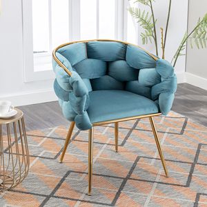 Fauteuil individuel moderne de luxe en velours bleu, simple et confortable, pour chambre et salon, pour les personnes qui recherchent la détente, ou comme tabouret de coiffeuse et table de manucure - Product Image 1