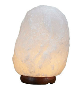 Lámpara de Sal del Himalaya Blanca de 2-3 kg, Lámpara de Noche con Base de Madera, Lámpara de Cristal de Sal, Sal Curativa - Product Image 1