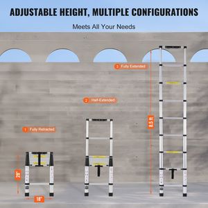 Scala Telescopica in Alluminio Leggera da 8,5 Piedi con Retrazione a Pulsante Singolo, Scala Pieghevole con Capacità di 375 Libbre - Product Image 6