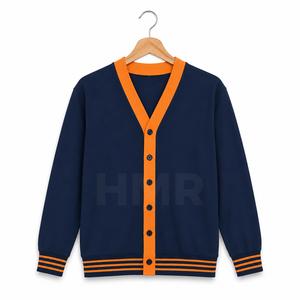 HMR <b>Navy</b> Orange Sisterhood Contrast Knitted Sorority <b>Cardigan</b> Long Sleeve V-Neck Button Front Casual Wear - Product Image 5