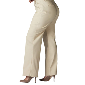 Pantalon de travail taille haute beige pour femme grande taille, coupe droite, formel et décontracté, imprimé - Product Image 3