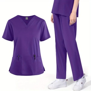 ชุดยูนิฟอร์มพยาบาลแบบแห้งเร็ว คอวี ผ้าทอ ทรงขากระบอก ใส่สบาย สำหรับทุกเพศ มีหลายสีให้เลือก - Product Image 4