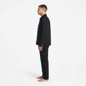 Black Cotton Twill <b>Chore</b> Coat Workwear <b>Jacket</b> European Streetwear Custom Label OEM Straight Hem Patch Pockets Tonal Workwear - Product Image 3