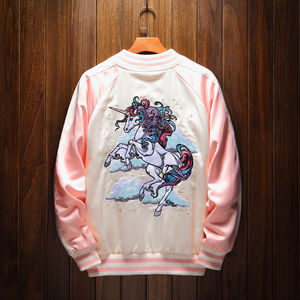 Chaqueta Casual Sukajan con Diseño de Unicornio Arcoíris, Estilo Hip Hop, Ecológica, de Secado Rápido, Transpirable, Unisex, Ligera para Primavera e Invierno - Product Image 1