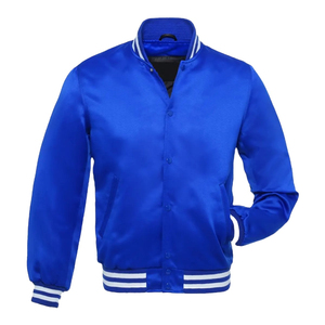 Chaqueta de Béisbol Varsity Azul Rey de Satén con MOQ Bajo, Chaqueta de Béisbol Blanca Personalizada para Hombre de Secado Rápido, Chaqueta Letterman 100% Poliéster - Product Image 6