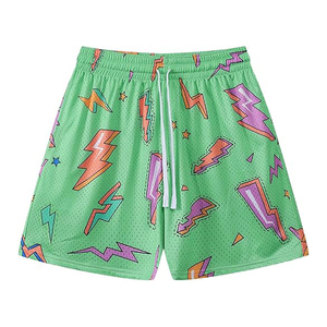Pantalones Cortos Deportivos para Hombre, Estampado de Rayos Verdes, Ecológicos, de Secado Rápido, Transpirables, con Cordón Ajustable en la Cintura, Diseño Geométrico, para Verano - Product Image 1