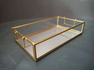 Modern Luxury Lacquered Brass Glass <b>Mirror</b> Storage Tray Rectangle Design Single Tier <b>Vanity</b> Organizer for Bathroom Jewelry - Product Image 3
