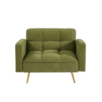 Canapé-lit convertible en tissu Teddy vert, forme 1, avec pieds en métal doré