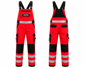 Hi Vis Reflective Safety Clothing Unisex <b>Waterproof</b> Breathable Cotton PU Coated Ripstop Bib Pants Heavy Duty Multi Pocket - Product Image 5