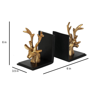 Porte-livres décoratifs en laiton et bois avec figurines humaines dorées, motif cerf et personnage, pour bibliothèque et bureau - Product Image 4