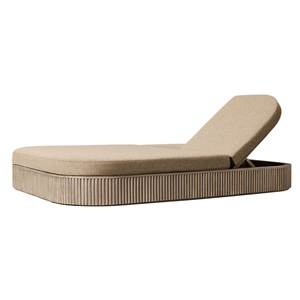 Chaise longue double en teck de qualité supérieure, base courbée cannelée, dossier réglable, fonction de rangement, chaise longue moderne pour l'extérieur - Product Image 2