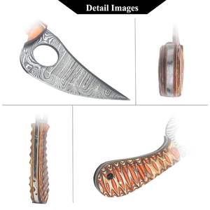 Oferta Especial: Cuchillo de Caza de Acero de Damasco Personalizable OEM de Alta Durabilidad con Funda y Mango Yellow Dollar, Hoja Fija Industrial D2 - Product Image 2