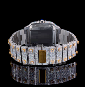 Montre de luxe à diamants carrés pour hommes, boîtier en or blanc, bracelet en acier inoxydable, mouvement à Quartz analogique, lumineux, 40mm - Product Image 3