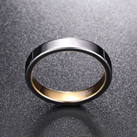 Anillo de carburo de tungsteno negro con banda interior dorada, anillo de boda de 6mm 8mm con corte plano tipo tubo para hombres y mujeres, joyería bicolor al por mayor