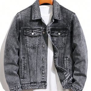 2026 Men's <b>Denim</b> <b>Jacket</b> Regular Fit Button Fly Solid Color Casual Autumn Cotton Washable Patch Decoration Topstitch - Product Image 1