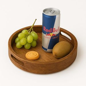 Plateau de service rond moderne en bambou à motif végétal avec poignées pour thé, café, fruits, décoration intérieure - Product Image 4