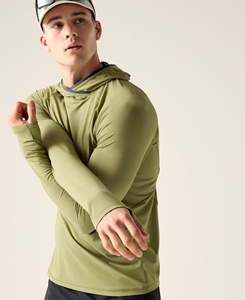 Sweat-shirt léger à capuche pour homme, vert olive, manches longues, coupe ajustée, tricoté, séchage rapide, décontracté, pour le printemps, prix abordable, 160 g - Product Image 1