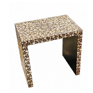 Table basse ronde en os incrusté, style marocain, nacre florale, meuble de luxe artisanal - Product Image 5