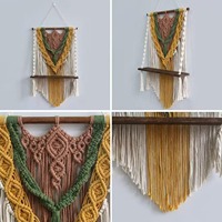 Grande étagère murale en macramé 3 couleurs avec base en bois, idéale pour la décoration bohème, rangement élégant et présentation décorative