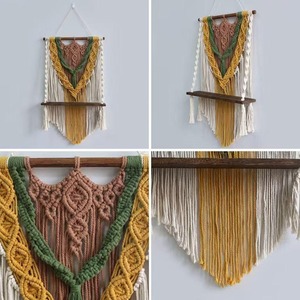 Large 3 Color Macrame <b>Wall</b> Hanging Shelf With Wooden Base Suitable For Boho Home Decor Stylish Storage And Decorative <b>Display</b> - Product Image 2