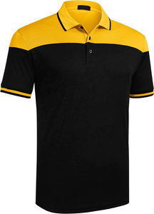 Men's Black Yellow Color Block Slim Fit Cotton Jersey Business for Shirt Short Sleeve Knitted Casual Turn-down Collar Solid - Product Image 3